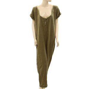 Free People Endless Summer Solid Jumpsuit Scoop Neck Cotton Olive M New
